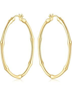 Chic 14K Gold Hoop Earrings for Women - Stylish Ball Bead Bamboo Design, 30/40mm